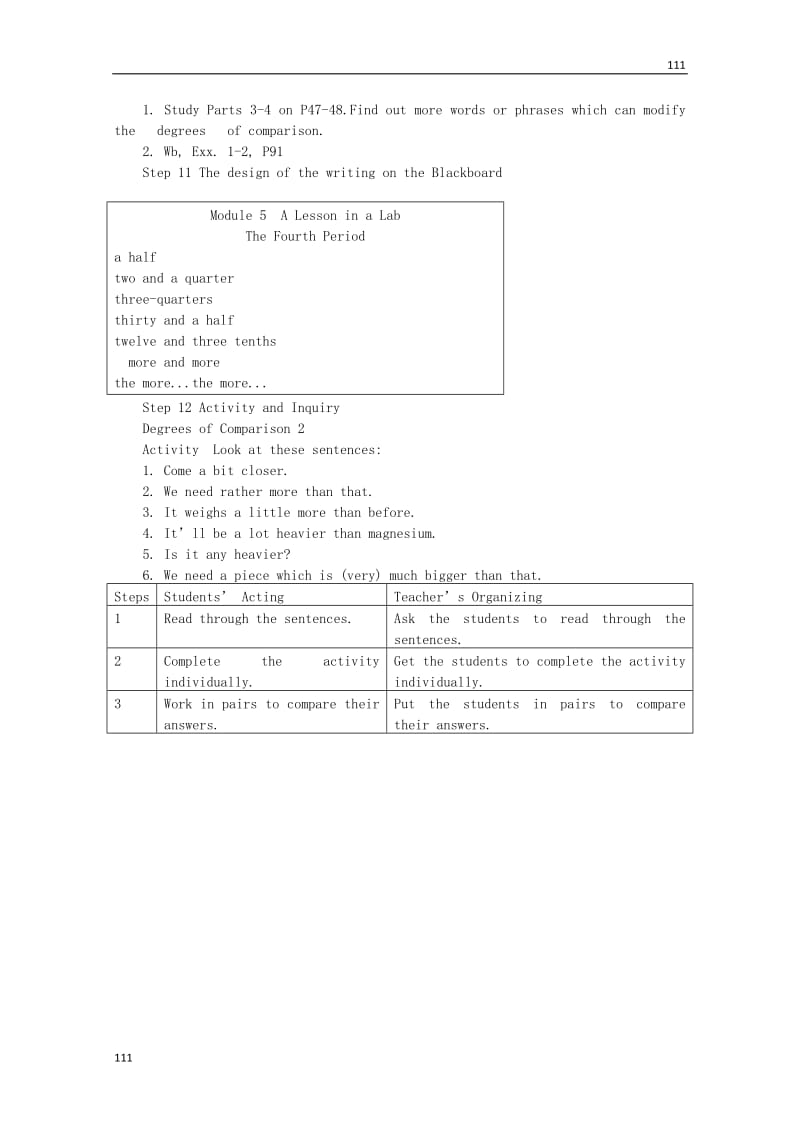 高一英语备课《Module 5 A Lesson in a Lab》4th period教案 外研版必修1_第3页