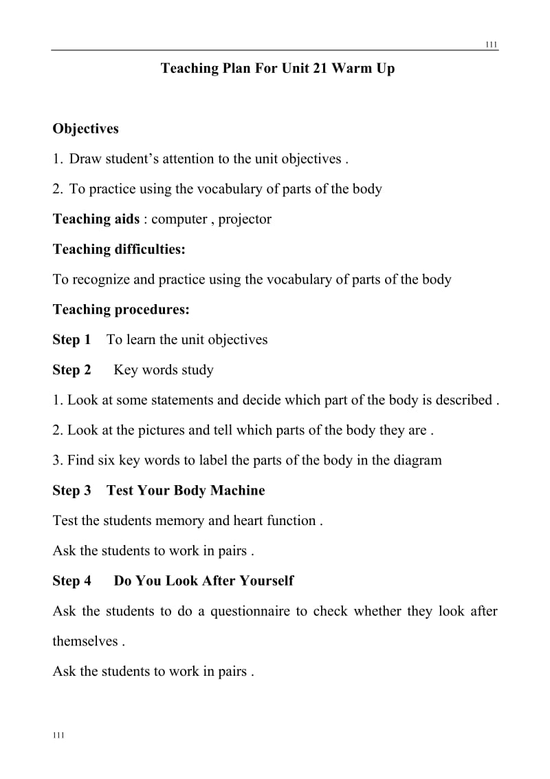 英语北师大版选修7 Unit21《Human Biology》Warm Up教案_第1页