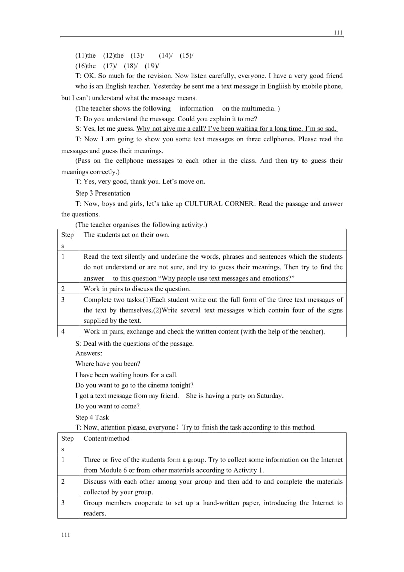 英语外研版必修1 Module6《The Internet and Telecommunications》教案 7th period_第2页