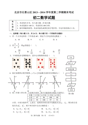 2013-2014年北京石景山区八年级下期末数学试题及答案.zip