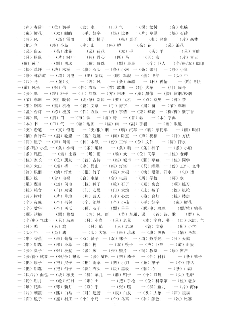 部编人教版一年级下册期末必考量词大全.doc_第1页