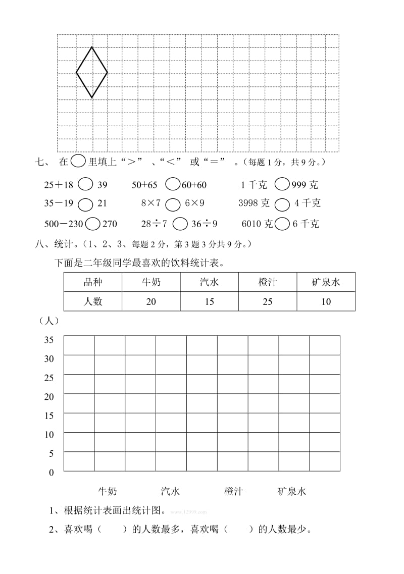 2013年二年级下数学期末复习试题(一).doc_第3页