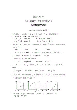 福建師大附中2012-2013年高二上數(shù)學(xué)期末試題及答案(文).rar