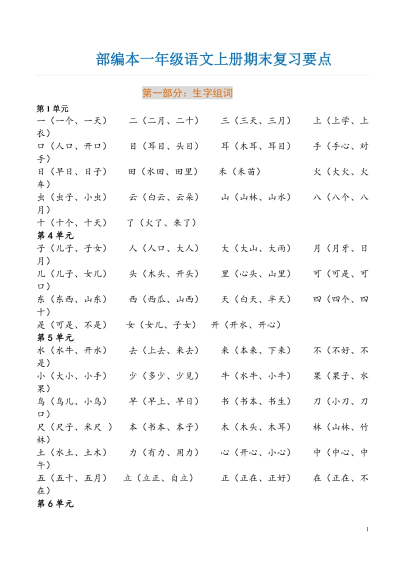 新版一年级语文上册期末复习重点资料(图文).doc_第1页