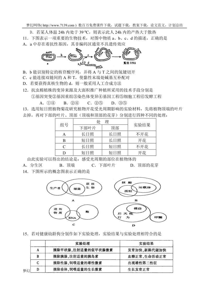 高三生物第一学期十校期末联考卷.doc_第3页