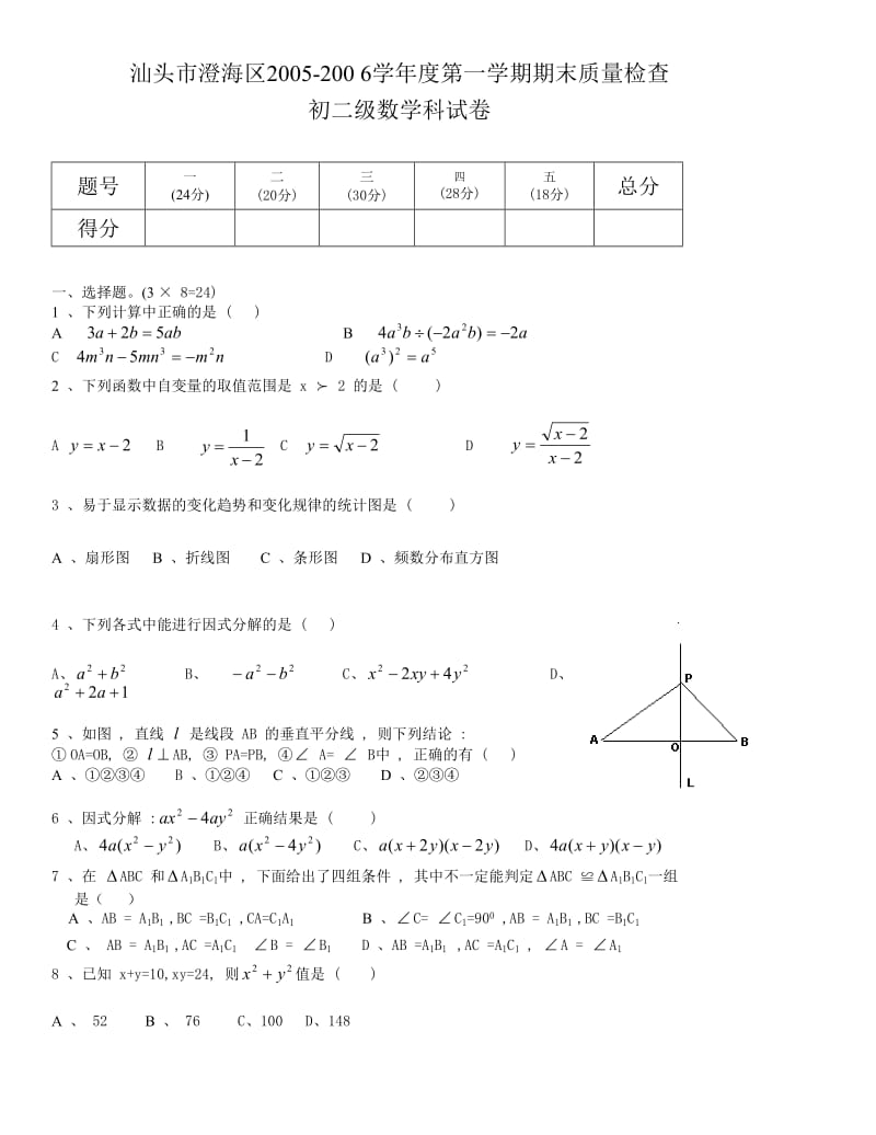 汕头市澄海区2005-2006学年度第一学期期末质量检查.doc_第1页