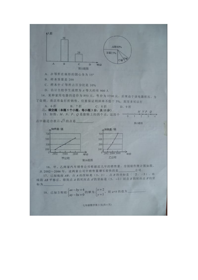 临沂市2014-2015学年七年级下期末数学试题(扫描版).doc_第3页