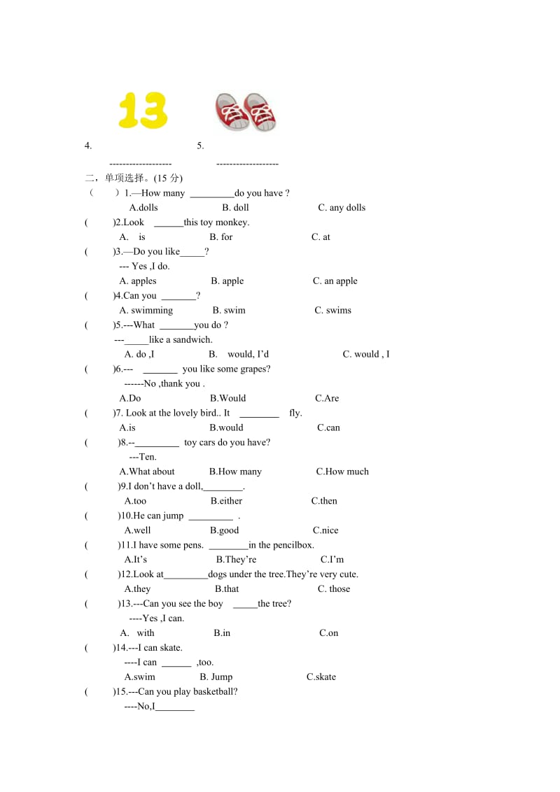 2016~2017学年小学英语4A期末综合测试卷.doc_第3页