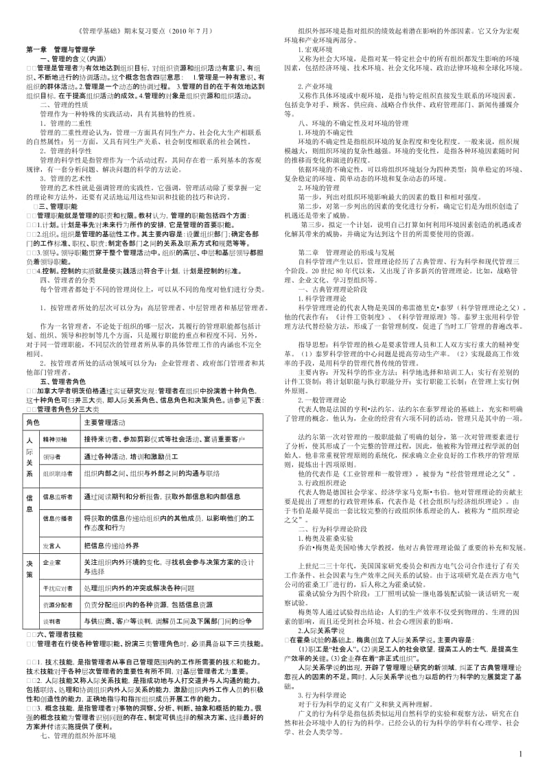 管理学基础 期末复习要点 XXXX年7月.doc_第1页