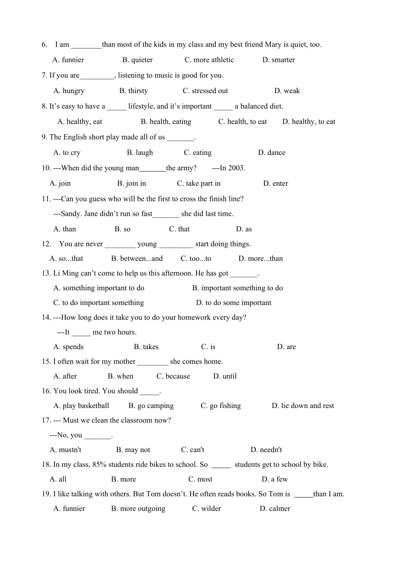 八年级英语第一学期期末测试卷(问卷).doc_第3页