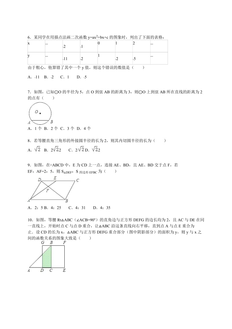 安徽省合肥市瑶海区2016届九年级上期末数学试卷含答案解析.doc_第2页