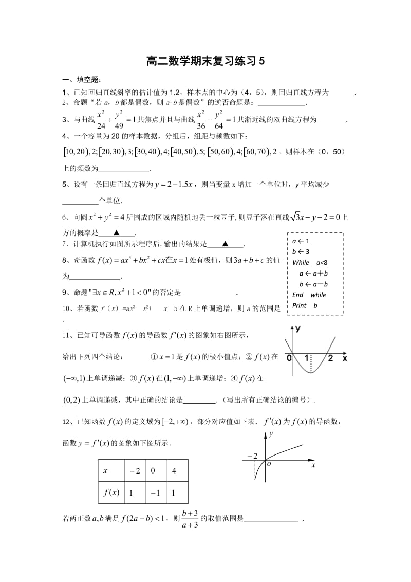 高二数学上期末复习题及答案5.doc_第1页