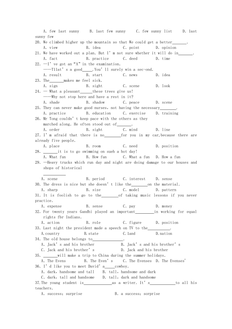 2019-2020年高三英语 语法与综合 单项填空.doc_第2页