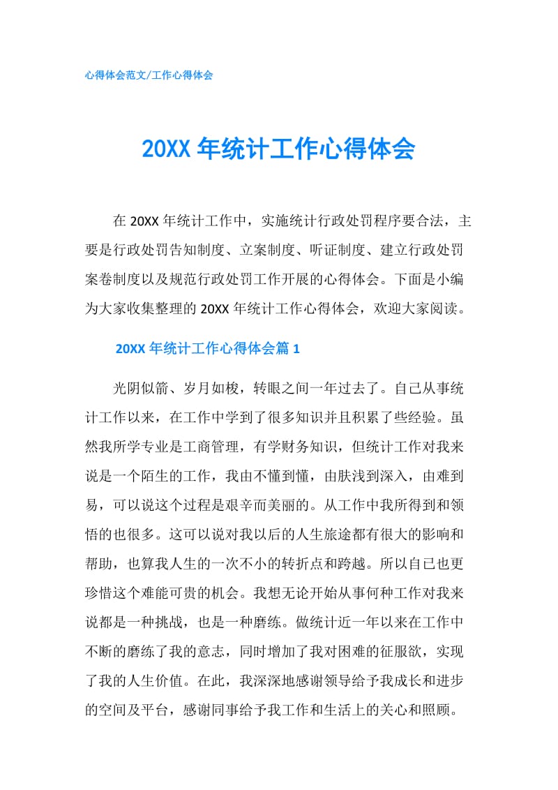 20XX年统计工作心得体会.doc_第1页