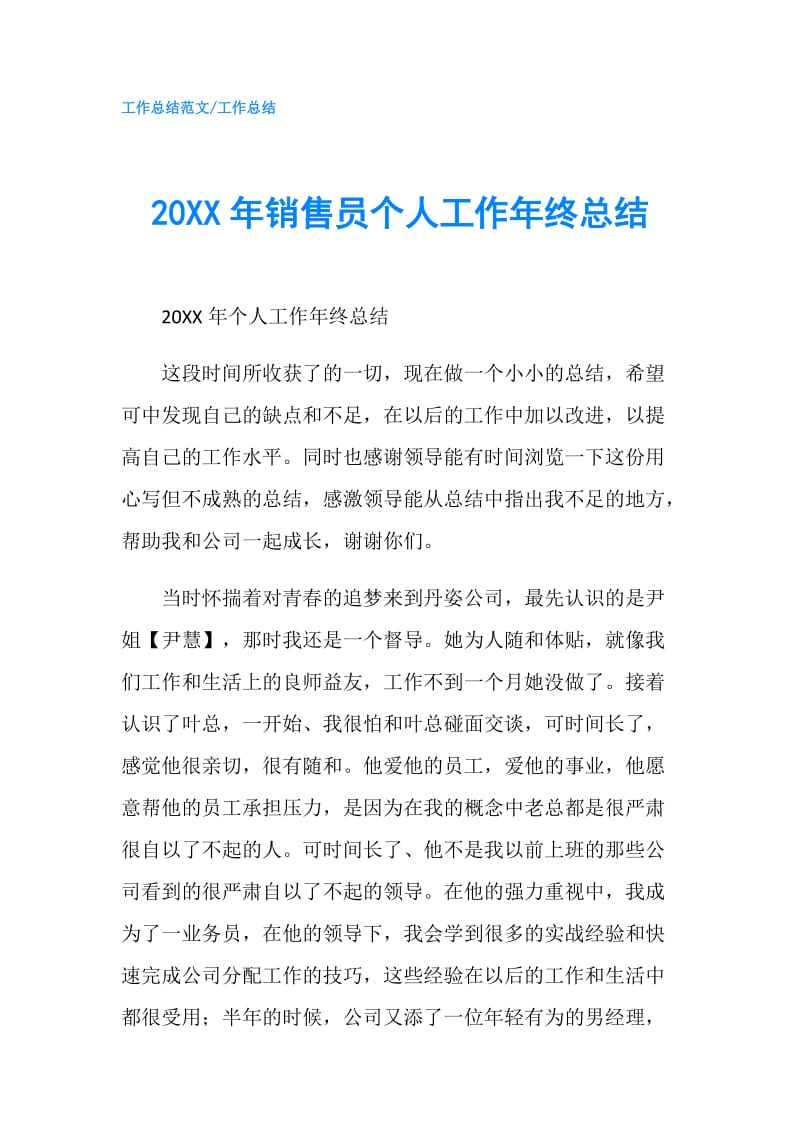 20XX年销售员个人工作年终总结.doc_第1页