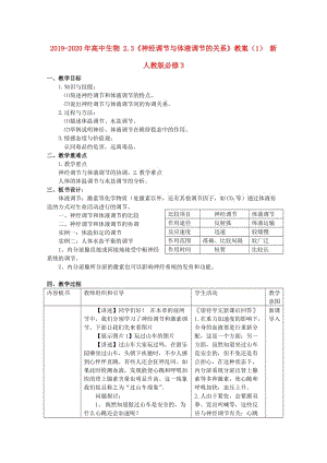 2019-2020年高中生物 2.3《神經(jīng)調(diào)節(jié)與體液調(diào)節(jié)的關(guān)系》教案（1） 新人教版必修3.doc