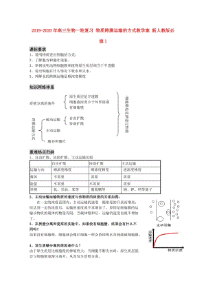 2019-2020年高三生物一輪復(fù)習(xí) 物質(zhì)跨膜運(yùn)輸?shù)姆绞浇虒W(xué)案 新人教版必修1.doc