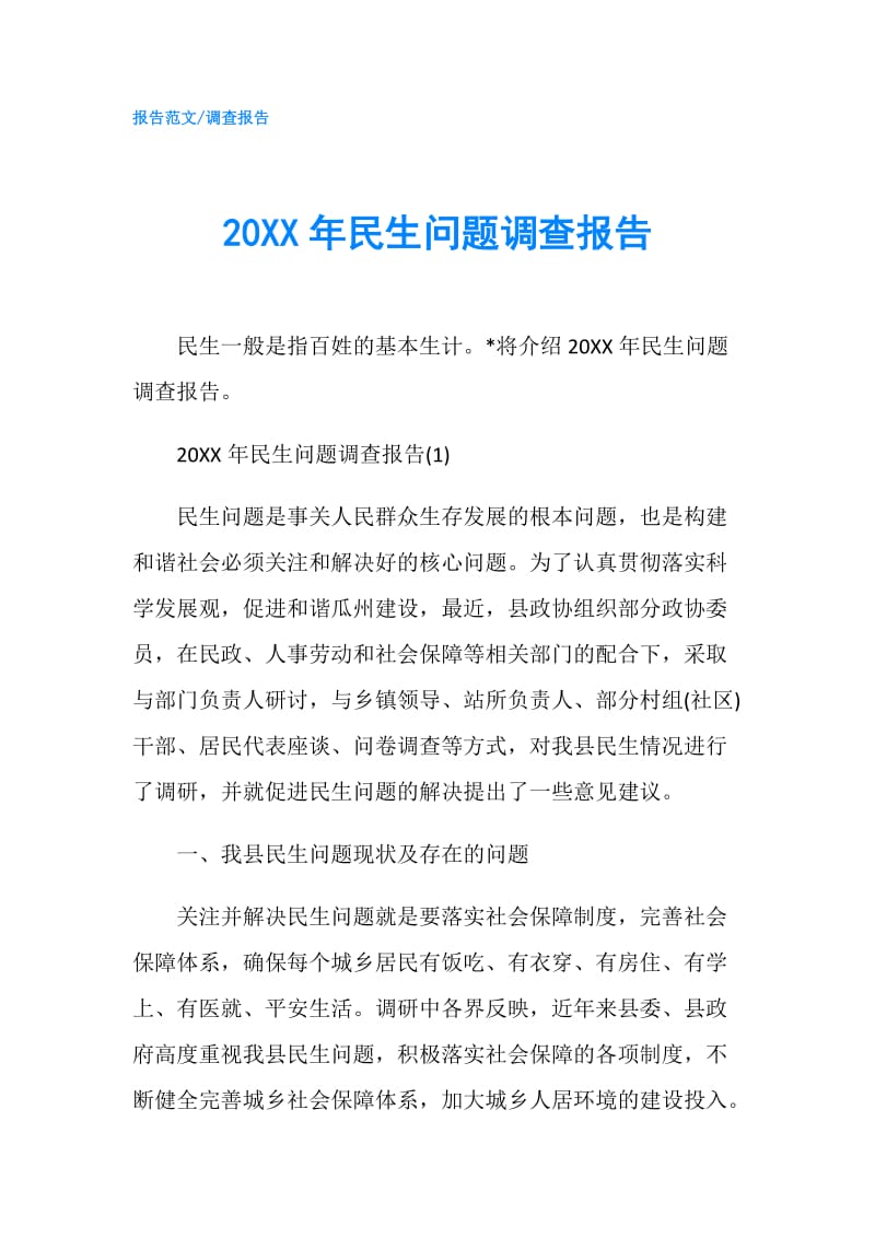 20XX年民生问题调查报告.doc_第1页