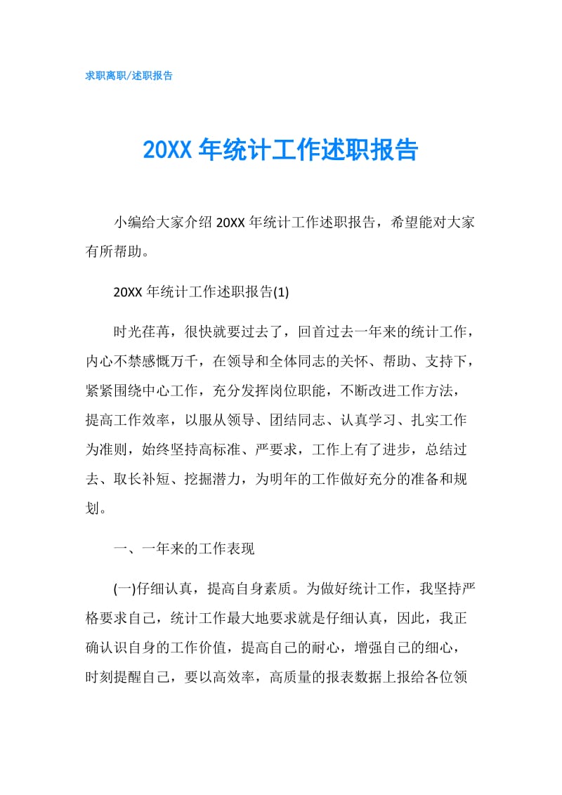 20XX年统计工作述职报告.doc_第1页