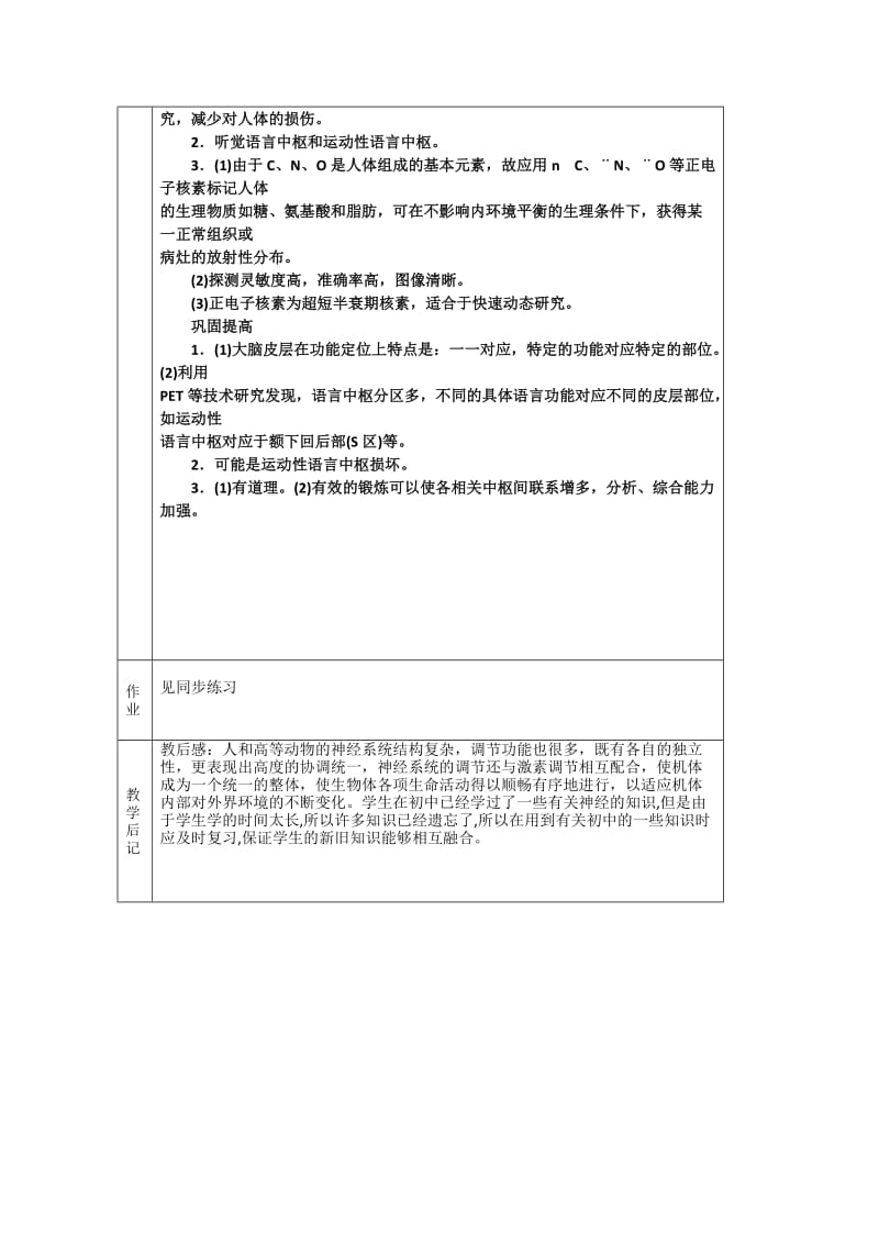 2019-2020年高中生物 1.3.3《人脑的高级功能》教案 中图版必修3.doc_第3页