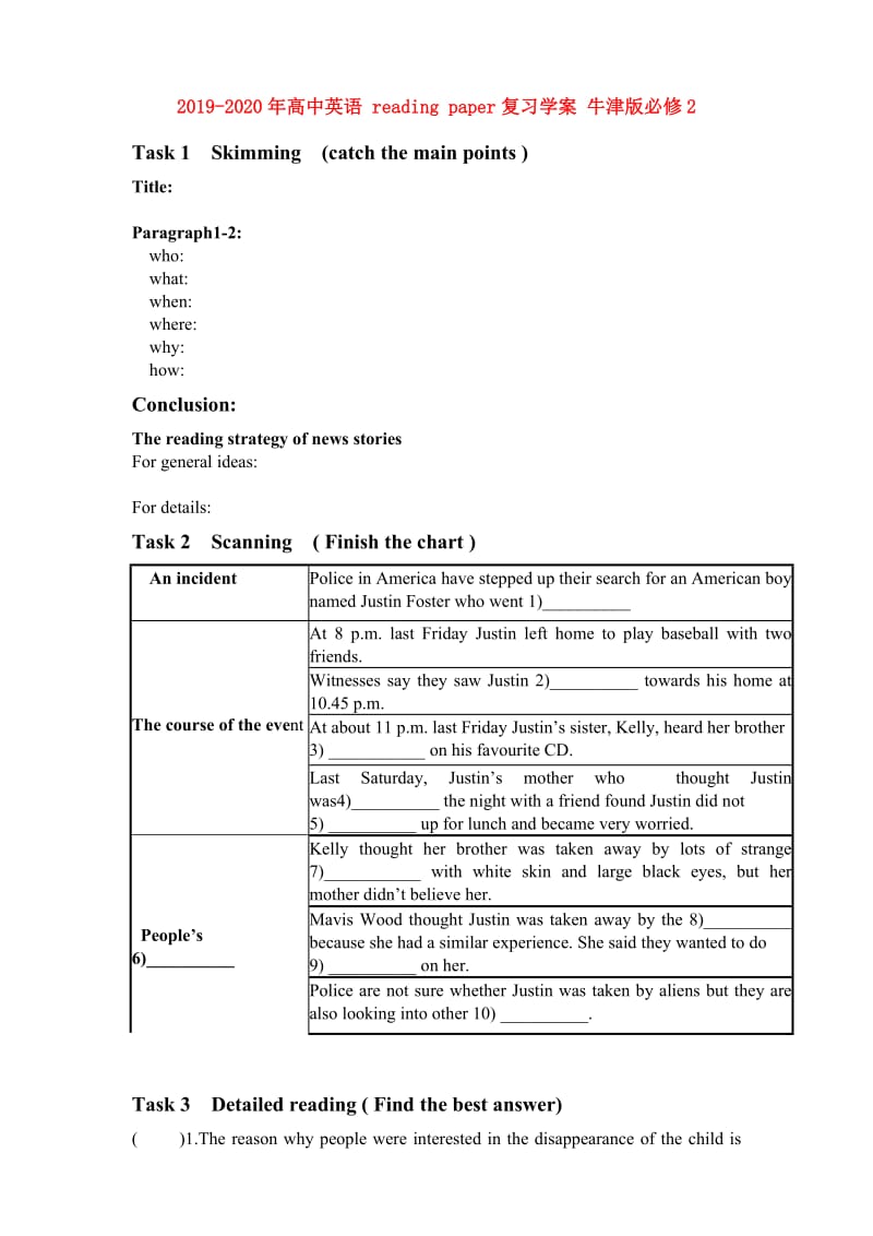 2019-2020年高中英语 reading paper复习学案 牛津版必修2.doc_第1页