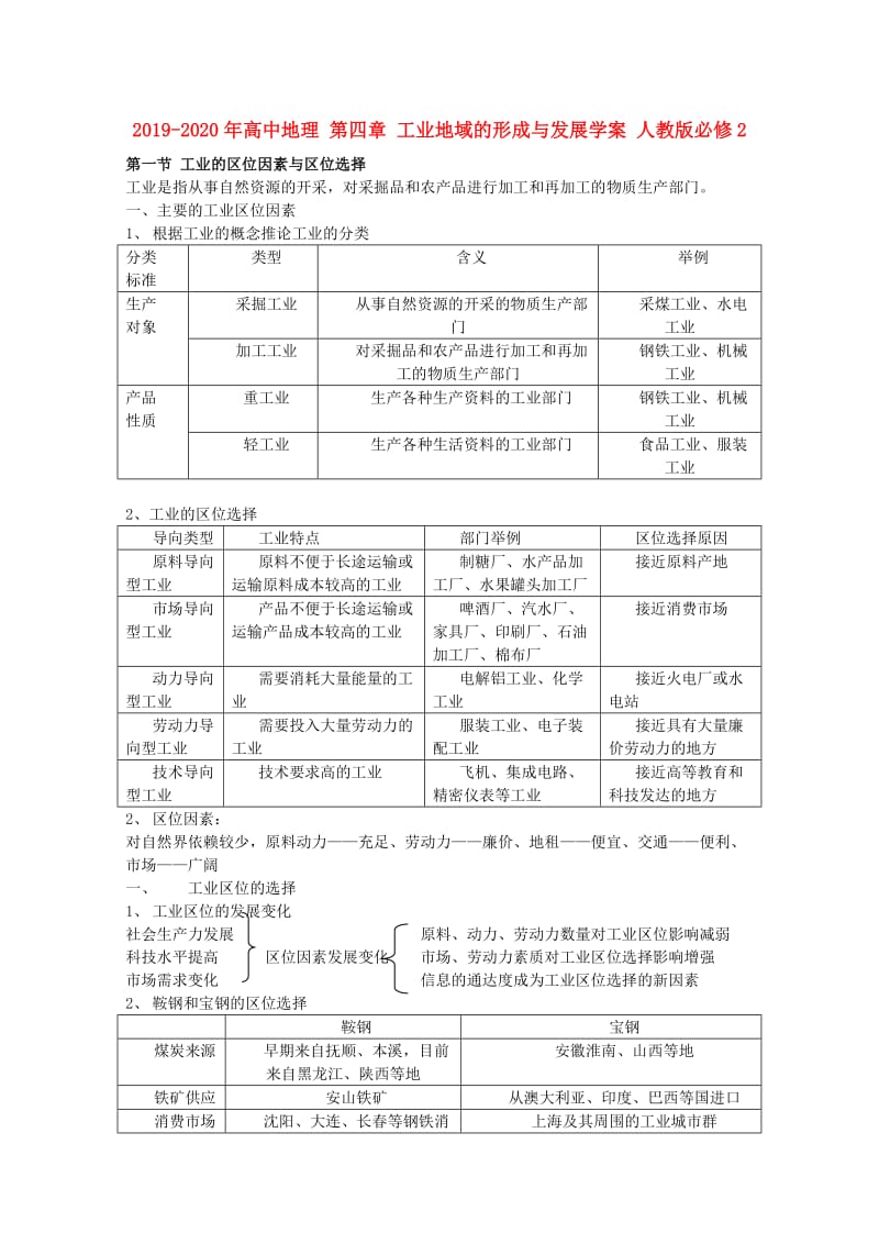 2019-2020年高中地理 第四章 工业地域的形成与发展学案 人教版必修2.doc_第1页