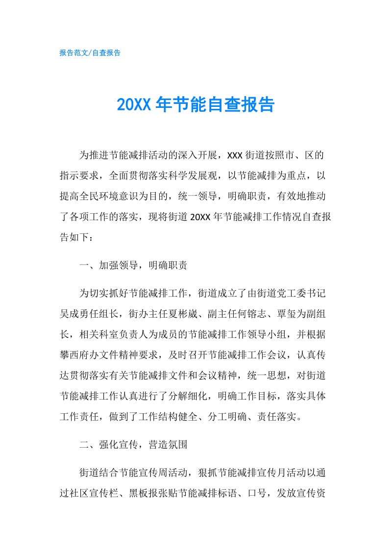 20XX年节能自查报告.doc_第1页