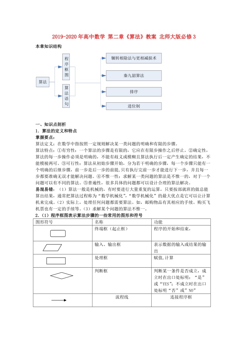 2019-2020年高中数学 第二章《算法》教案 北师大版必修3.doc_第1页