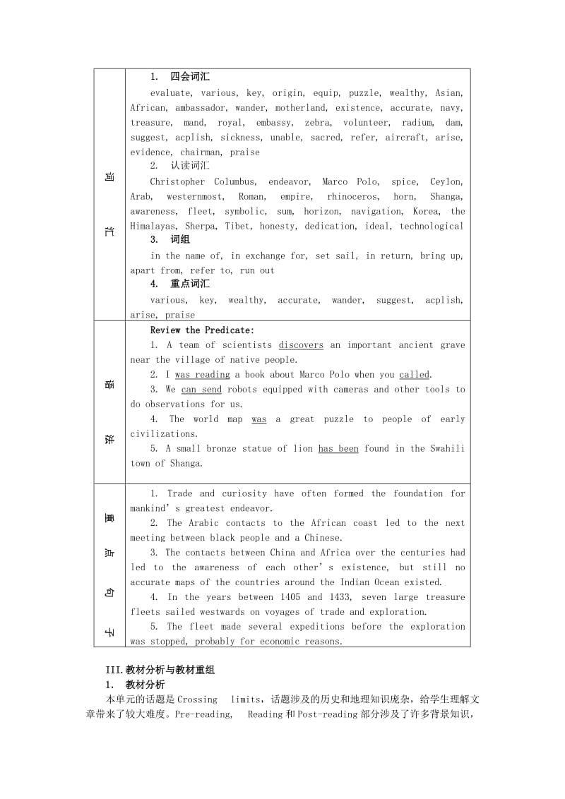 2019-2020年高三英语 Unit2 Crossing limits教案 大纲人教版.doc_第2页