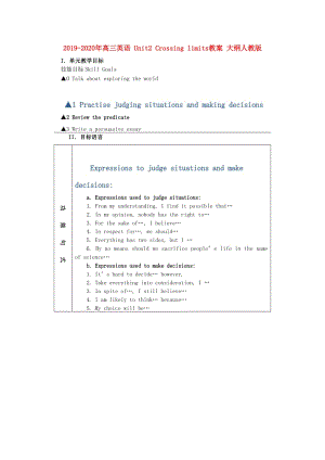 2019-2020年高三英語 Unit2 Crossing limits教案 大綱人教版.doc