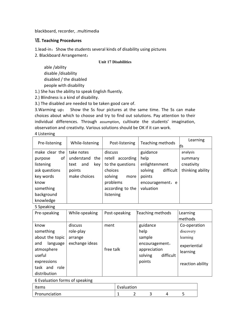 2019-2020年高二英语 Unit17《Disabilities》Warming up, listening and speaking 说课稿.doc_第2页