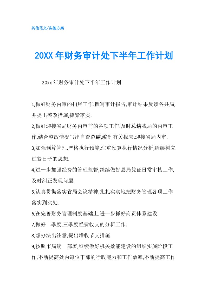 20XX年财务审计处下半年工作计划.doc_第1页