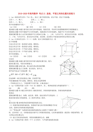 2019-2020年高考數(shù)學(xué) 考點(diǎn)21 直線、平面之間的位置關(guān)系練習(xí).doc