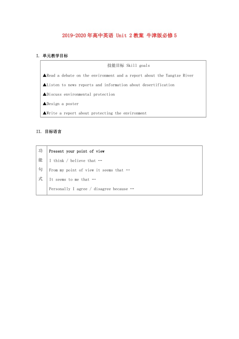 2019-2020年高中英语 Unit 2教案 牛津版必修5.doc_第1页