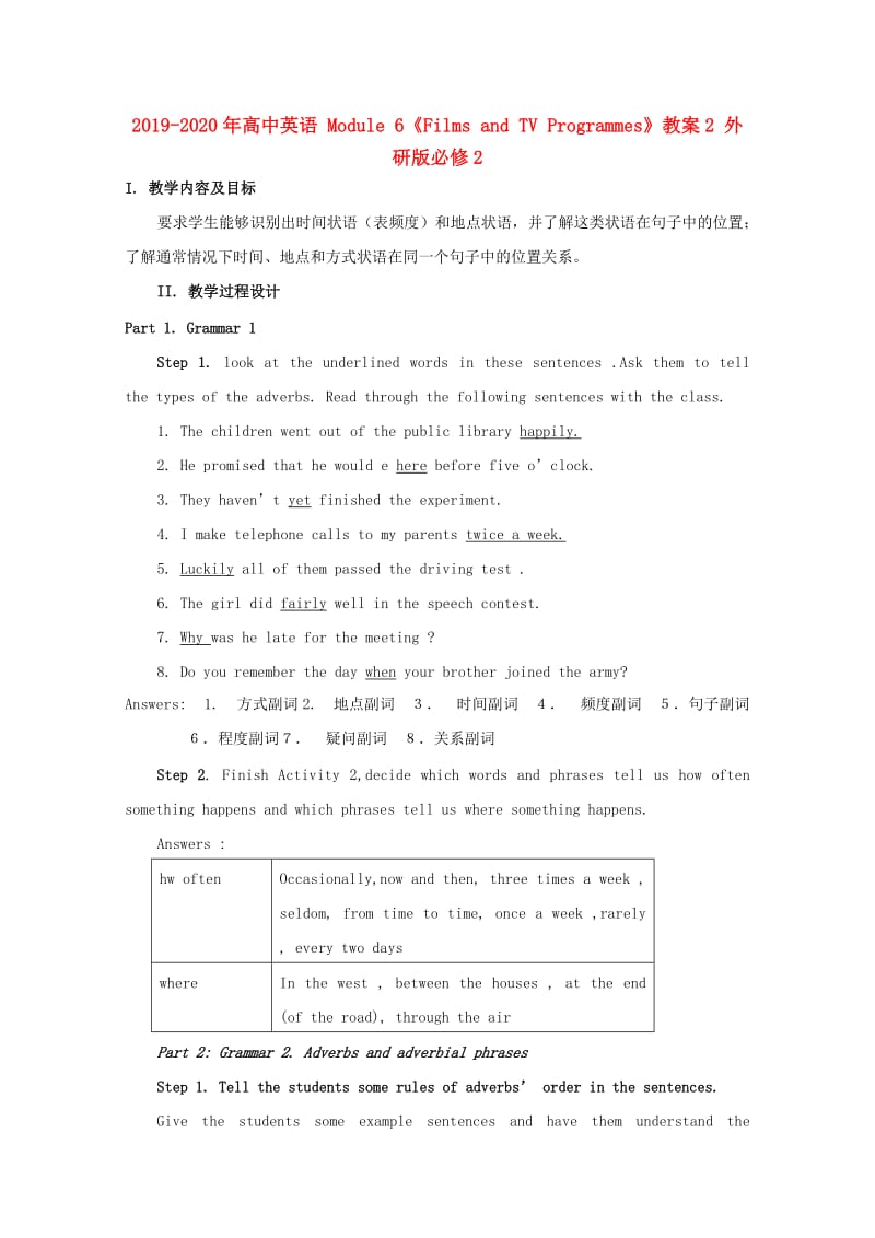 2019-2020年高中英语 Module 6《Films and TV Programmes》教案2 外研版必修2.doc_第1页