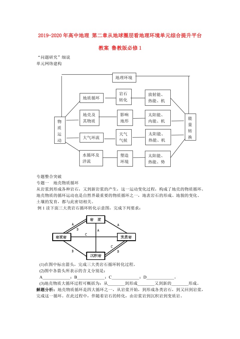 2019-2020年高中地理 第二章从地球圈层看地理环境单元综合提升平台教案 鲁教版必修1.doc_第1页