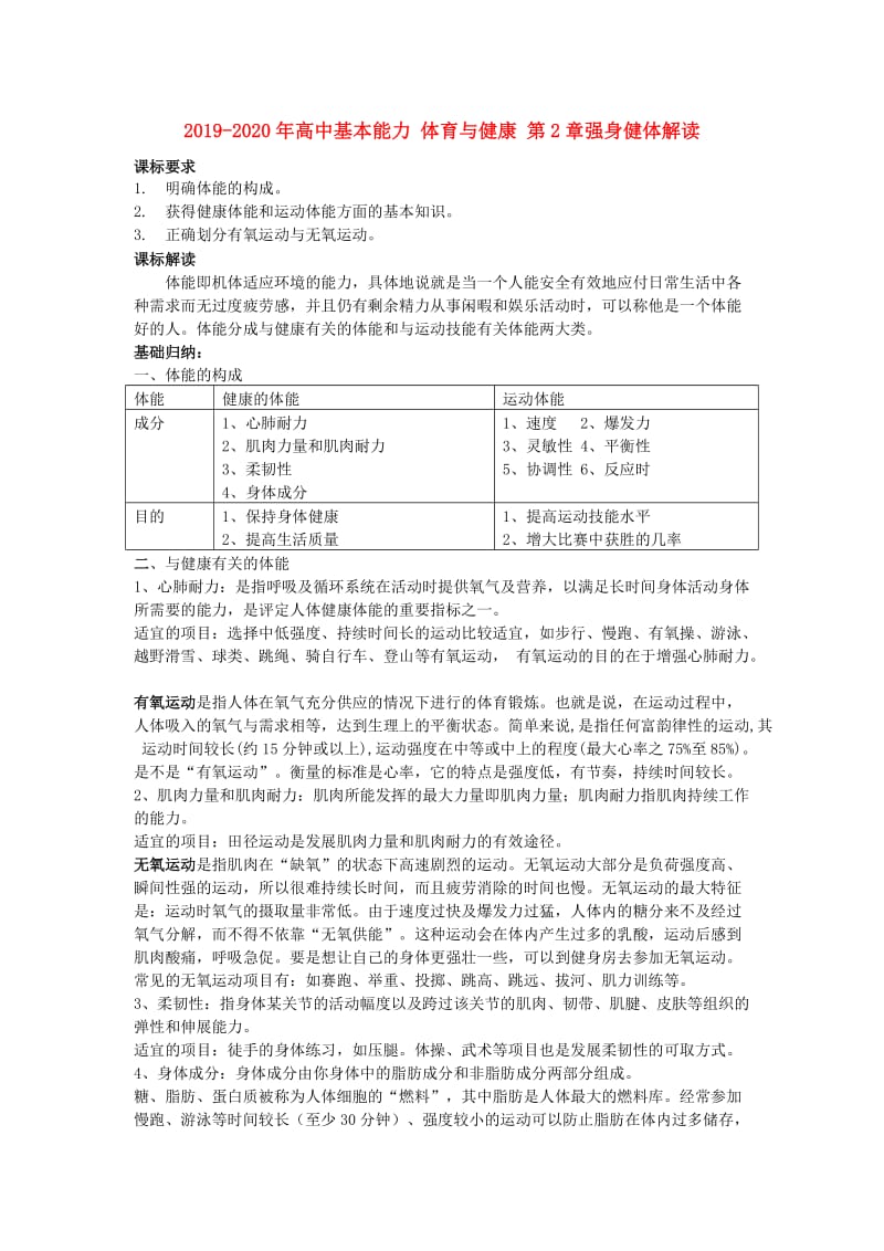 2019-2020年高中基本能力 体育与健康 第2章强身健体解读.doc_第1页