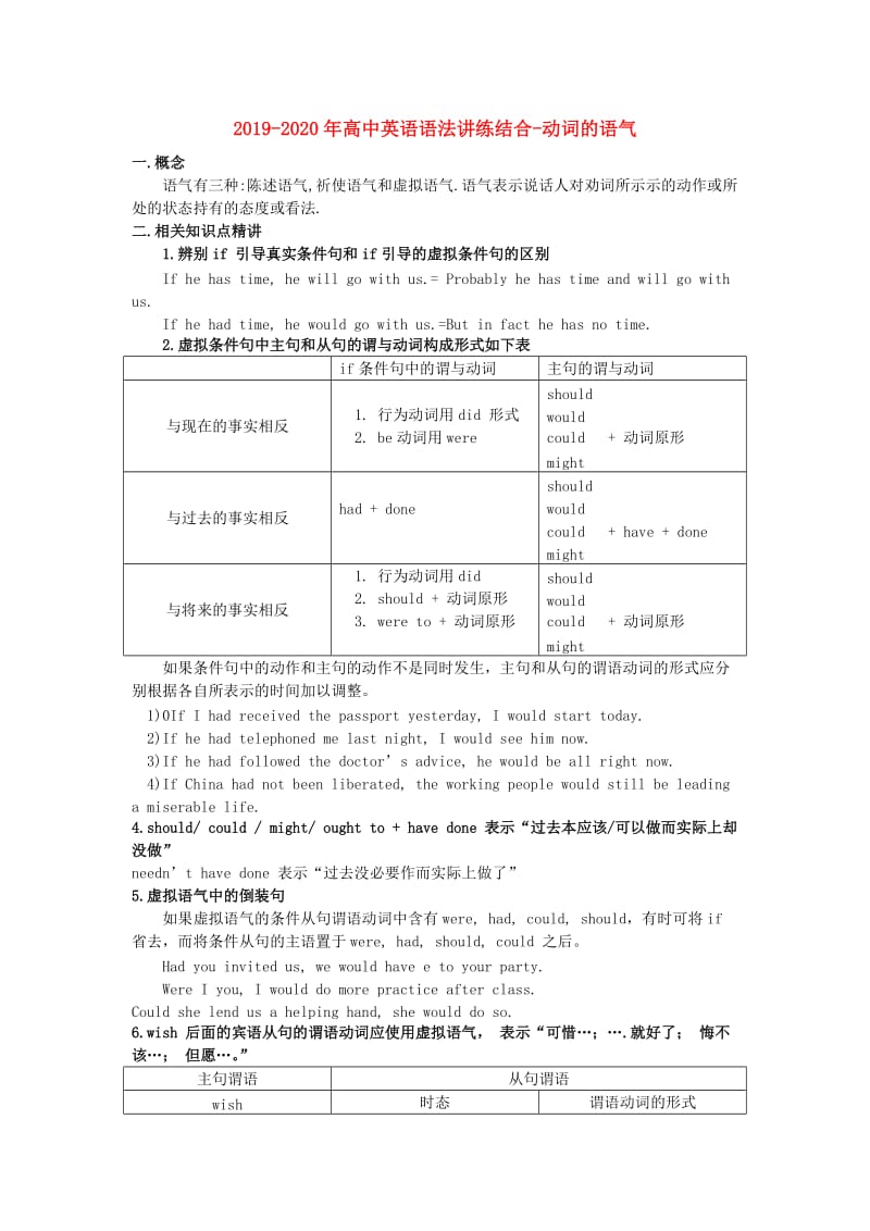 2019-2020年高中英语语法讲练结合-动词的语气.doc_第1页