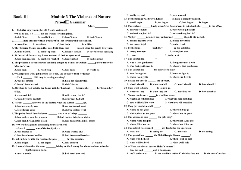 2019-2020年高一英语 Book Ⅲ Module 3 The Violence of Nature学案 外研版.doc_第3页