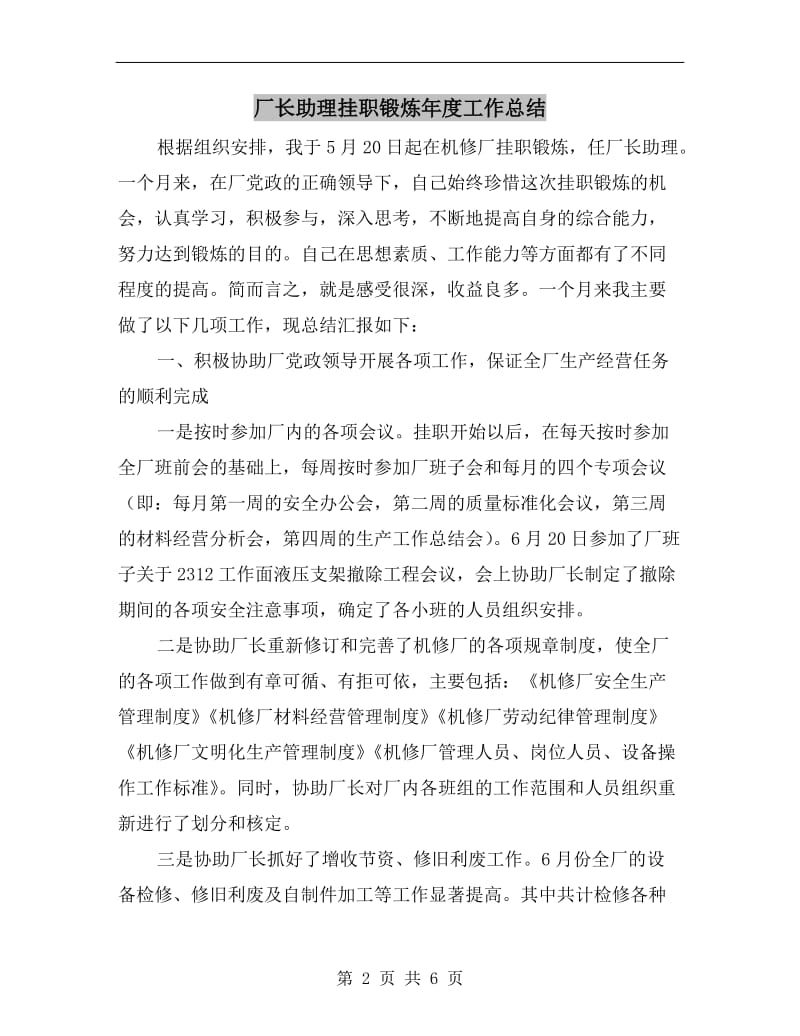 厂长助理挂职锻炼年度工作总结.doc_第2页