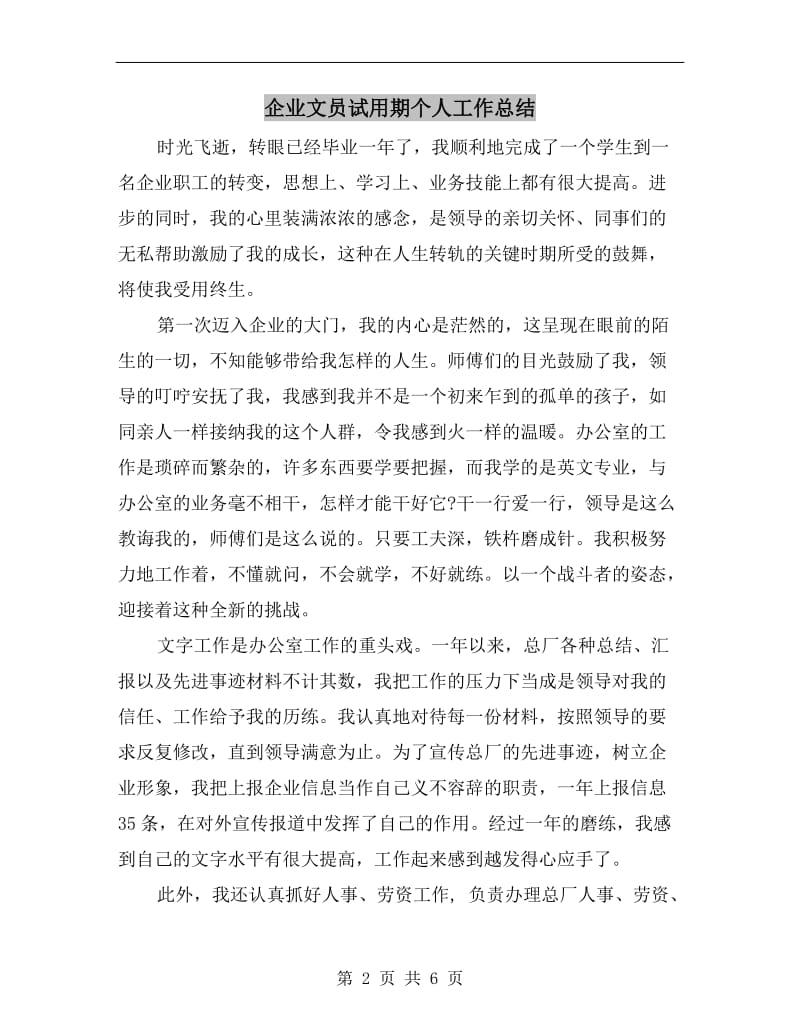 企业文员试用期个人工作总结.doc_第2页