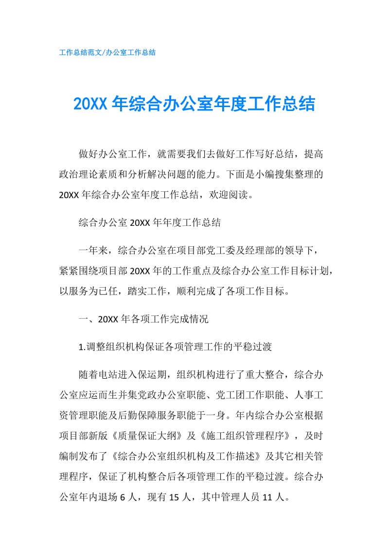 20XX年综合办公室年度工作总结.doc_第1页