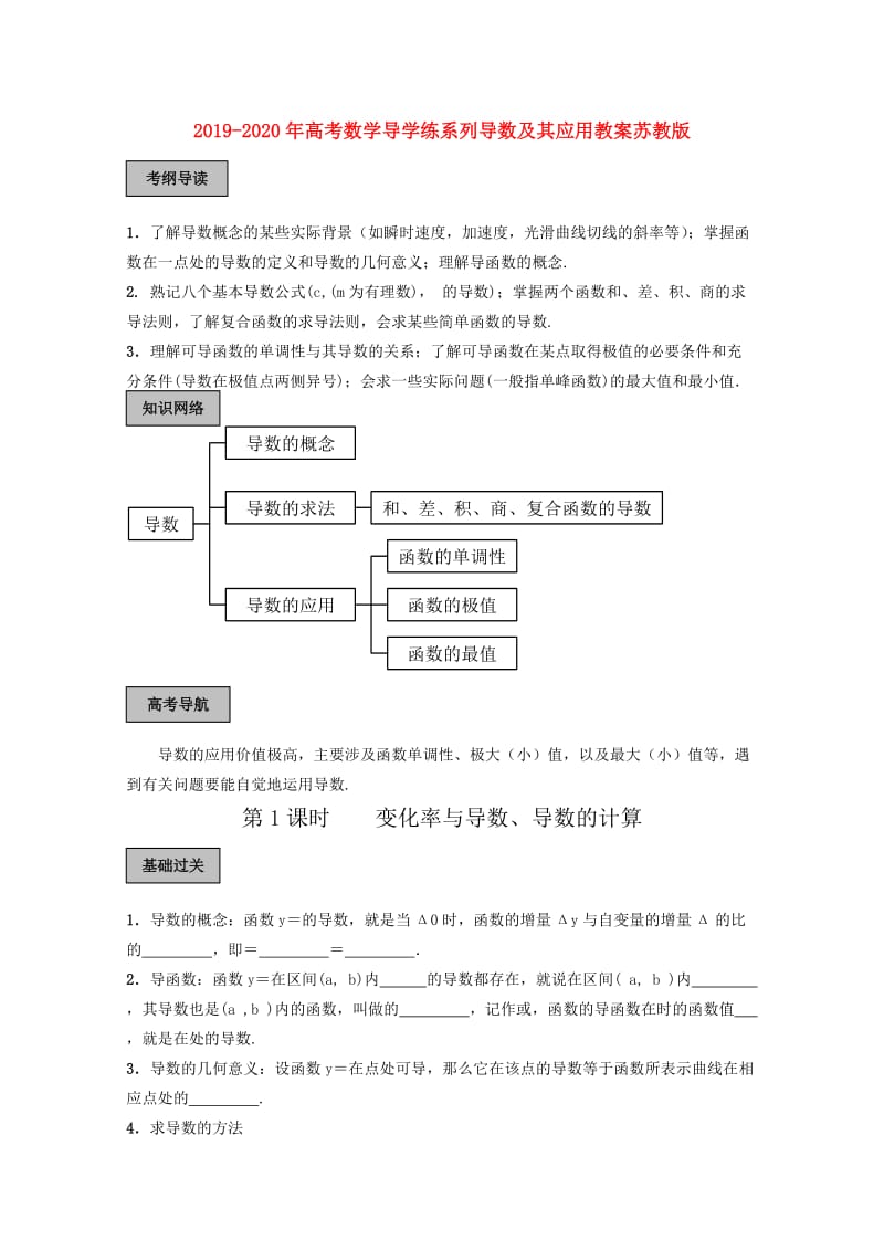 2019-2020年高考数学导学练系列导数及其应用教案苏教版.doc_第1页