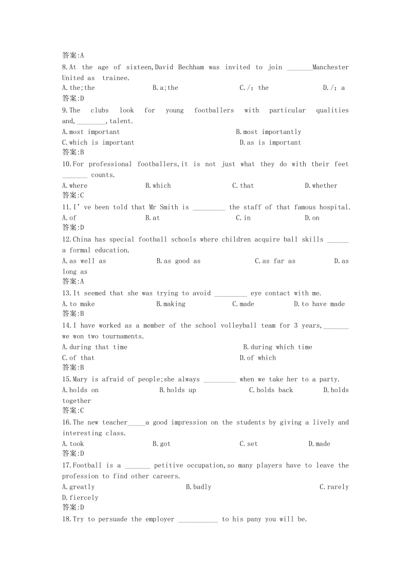 2019-2020年高三英语 Unit16 Finding jobs45分钟过关检测 大纲人教版.doc_第2页