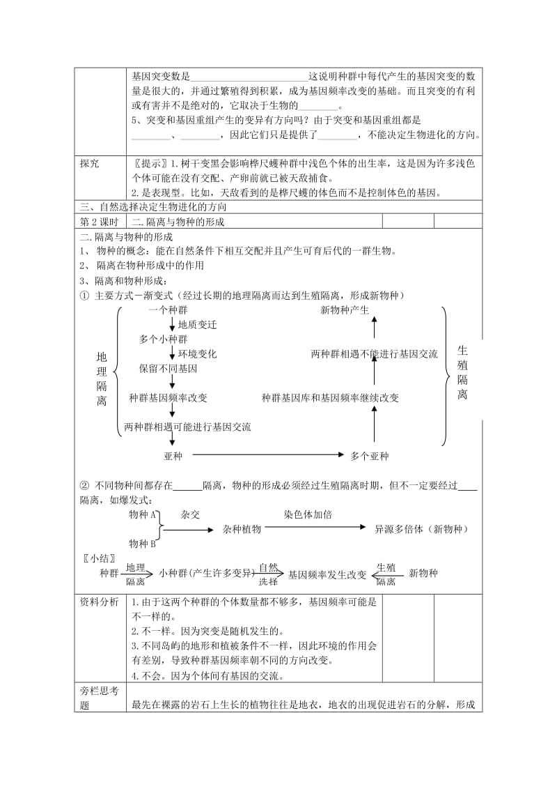 2019-2020年高中生物《现代生物进化理论的主要内容》教案2 新人教版必修2.doc_第3页