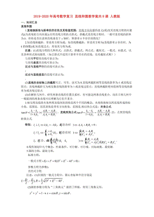 2019-2020年高考數學復習 直線和圓教學案共8課 人教版.doc