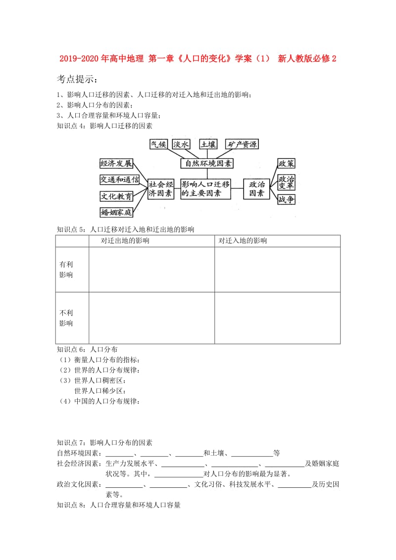 2019-2020年高中地理 第一章《人口的变化》学案（1） 新人教版必修2.doc_第1页