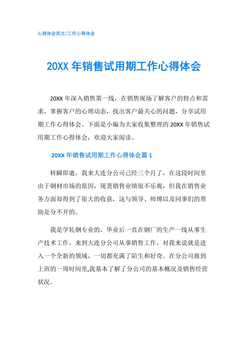20XX年销售试用期工作心得体会.doc_第1页