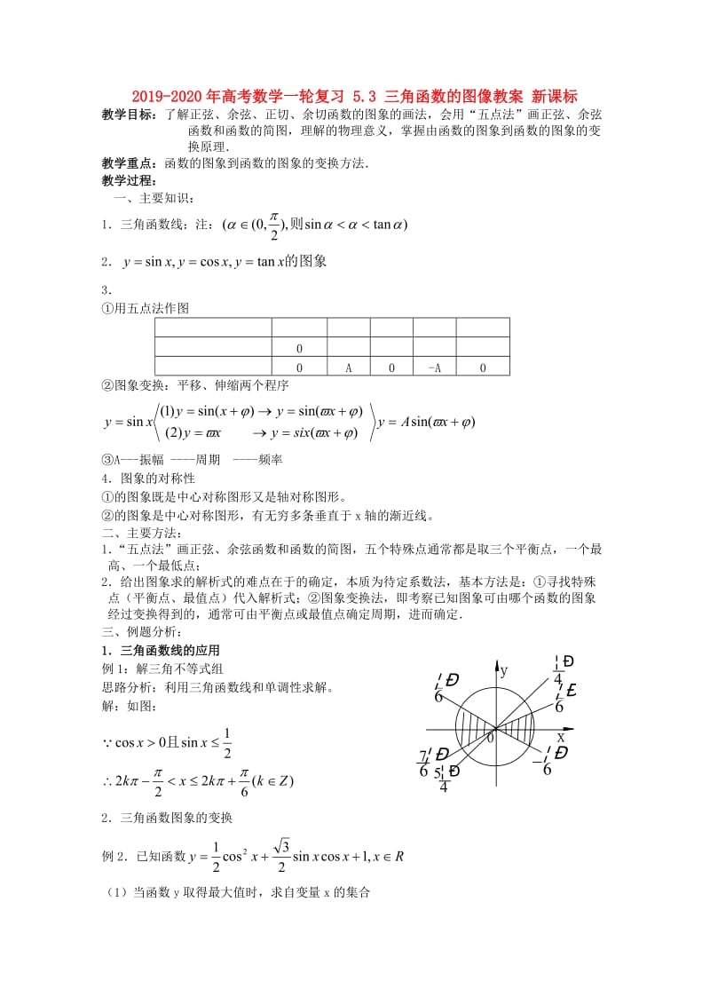 2019-2020年高考数学一轮复习 5.3 三角函数的图像教案 新课标.doc_第1页