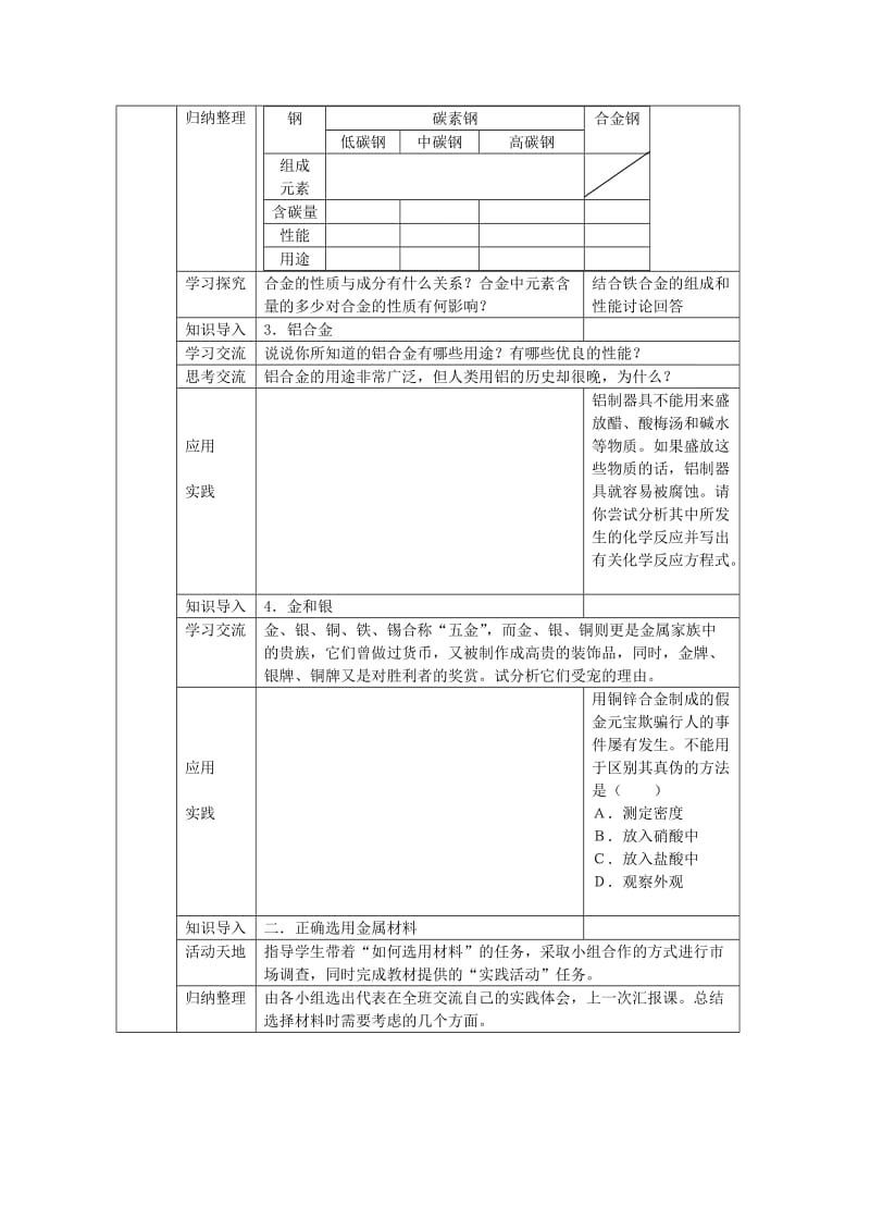 2019-2020年高中化学 《用途广泛的金属材料》教案+随堂练习 新人教版必修1.doc_第2页